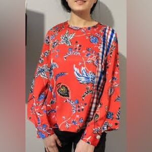 Zara Floral Print Red Long-Sleeve Women's Top
